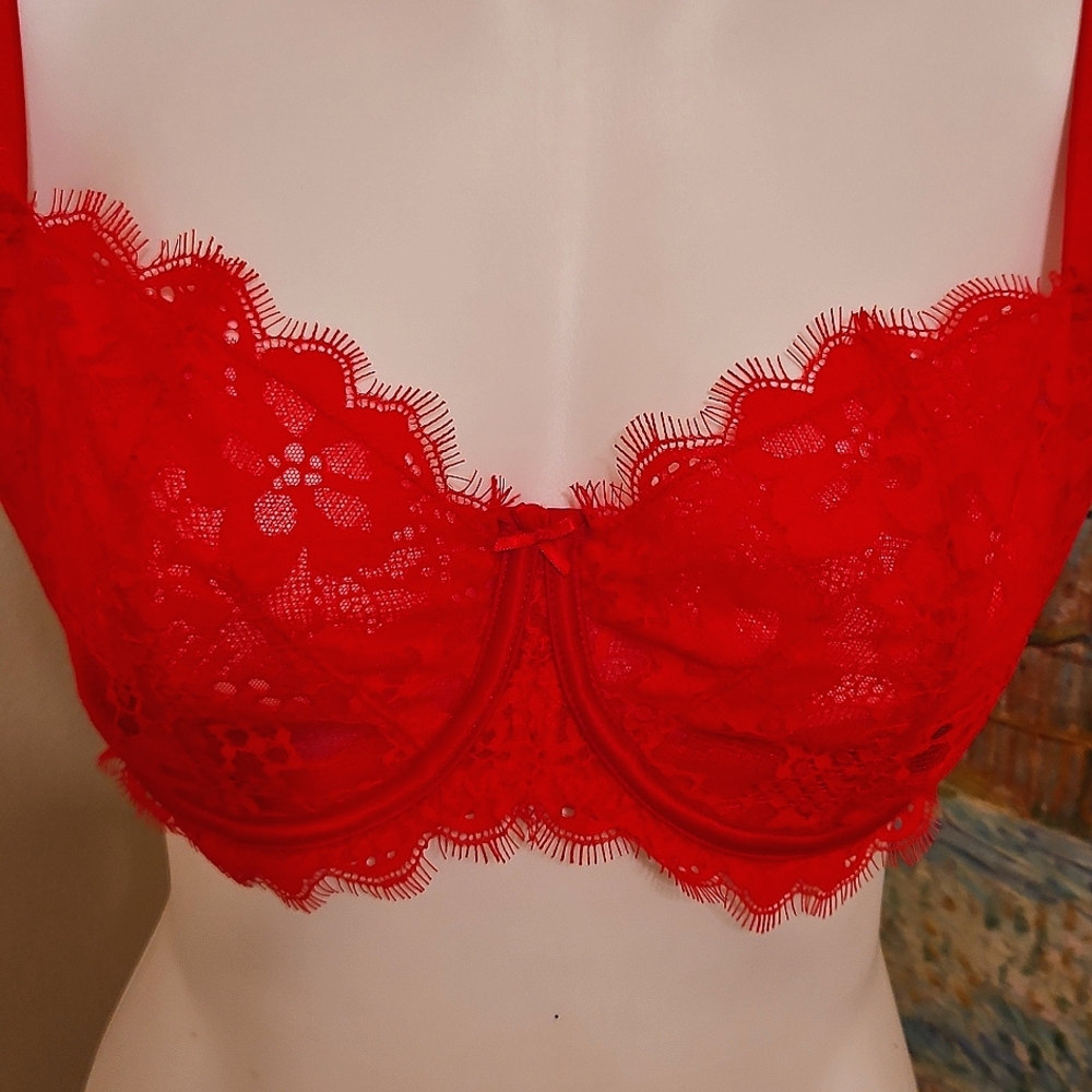 38D VS Elegant Lace Underwire Bra Set - Black, Red, and Peach - Picture 3 of 10